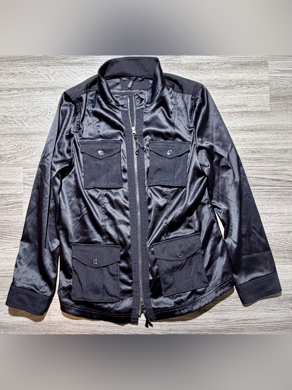 White House Black Market Women’s Utility Jacket Military Style Size 14 Black